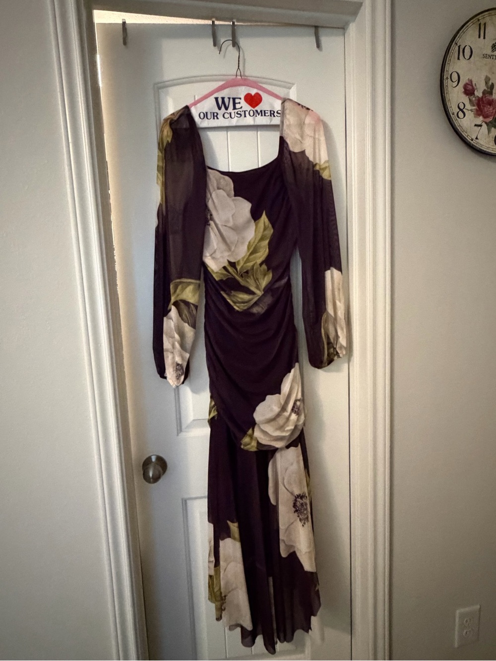 SHEIN Black Floral Long Sleeve Maxi Dress